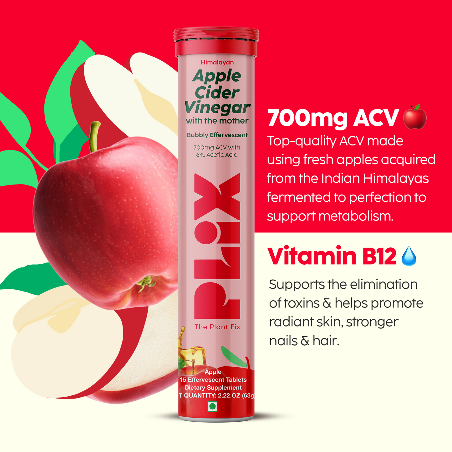 Apple Cider Vinegar Effervescent with 700mg ACV 12 Pack